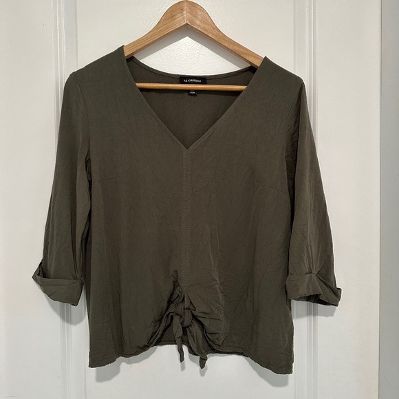 Le Chateau | Women’s Size Medium Dark Green V Neck Blouse With Tie Front - Picture 1 of 9
